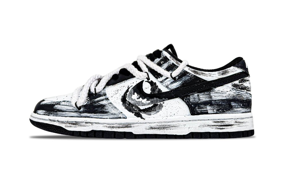 Nike Dunk Faded Mood Abrasion Resistant Low Top Skateboard Shoes Men's Black White