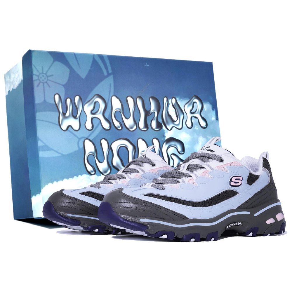 Skechers D'LITES 1.0 Wan Hua Nong Baby Light Blue Box Low-Top Chunky Sneakers Women's Blue Black