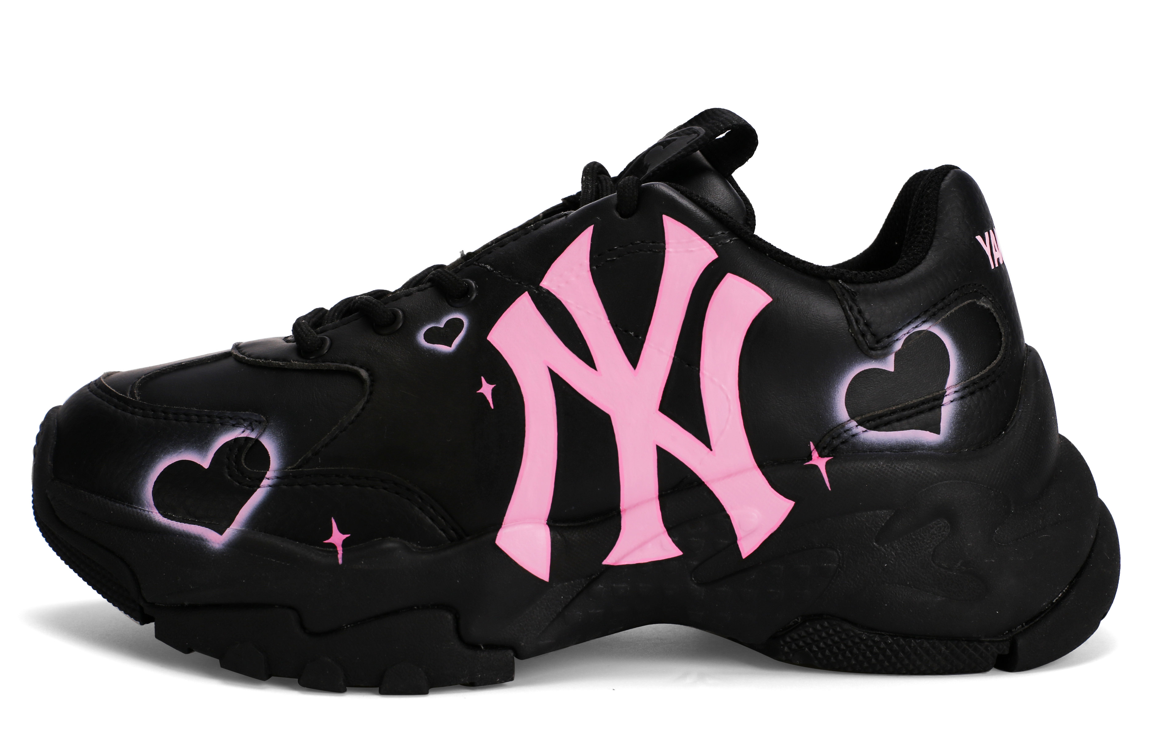 MLB Big Ball Chunky Anti-Slip And Wear-Resistant Support Low-Top Chunky Sneakers Unisex Black Pink