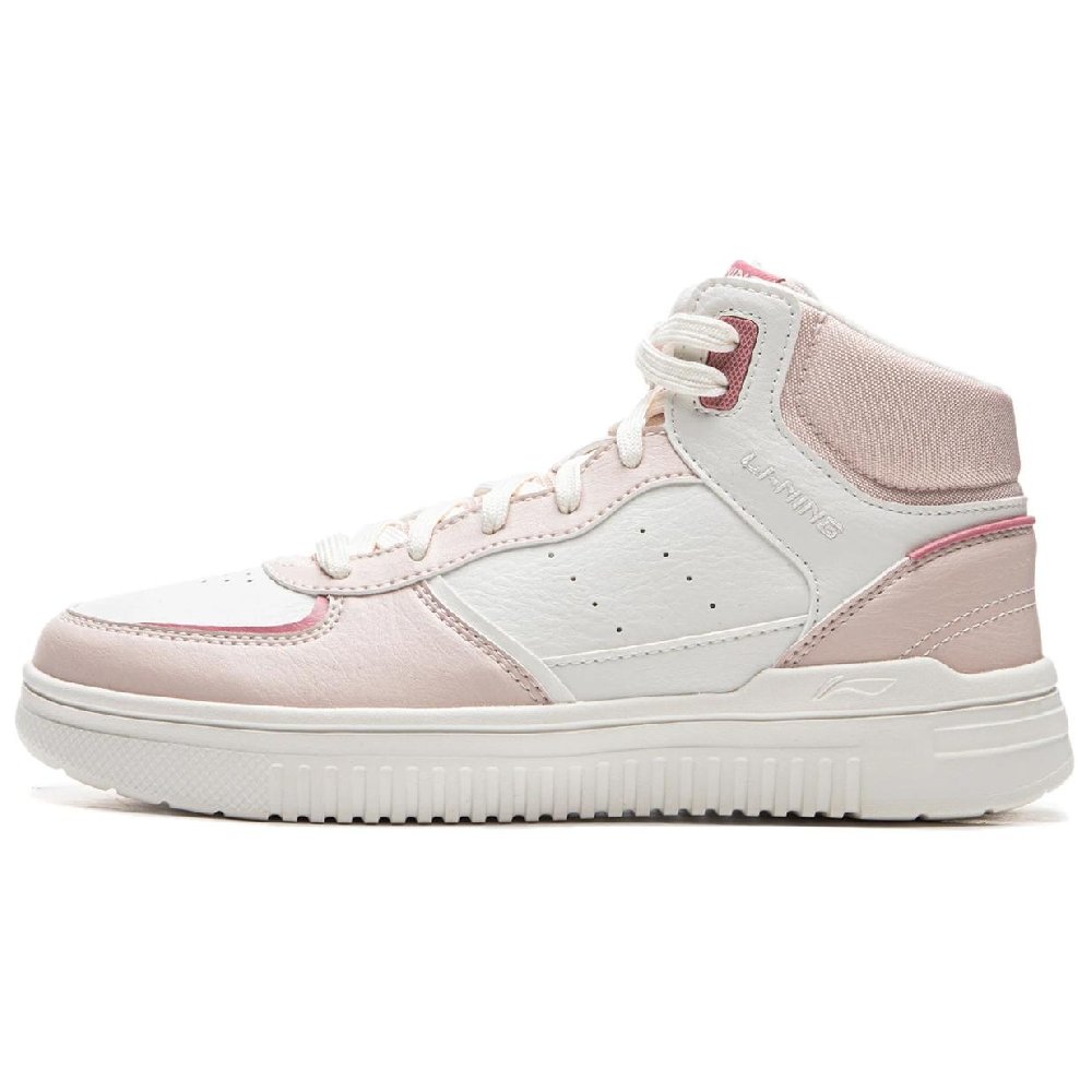 LiNing Qingyun Wear-Resistant Slip-Resistant Breathable Height Increasing High-Top Casual Shoes Women's White Pink