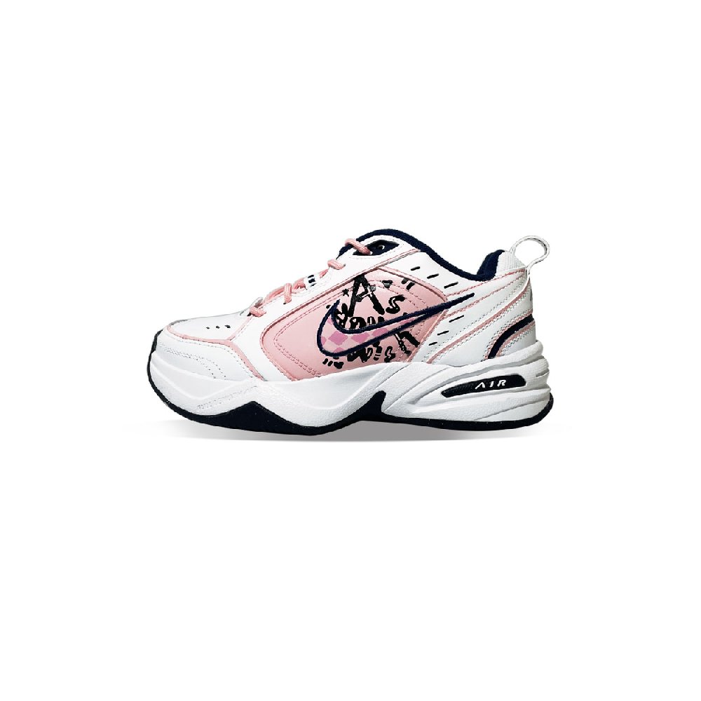 Nike Air Monarch 4 Anti-Slip And Wear-Resistant Height Increasing Low-Top Chunky Sneakers Unisex White Pink