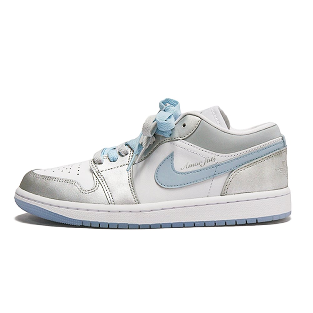 JORDAN Air JORDAN 1 Vintage Basketball Shoes Women's Low Top White/Silver/Blue