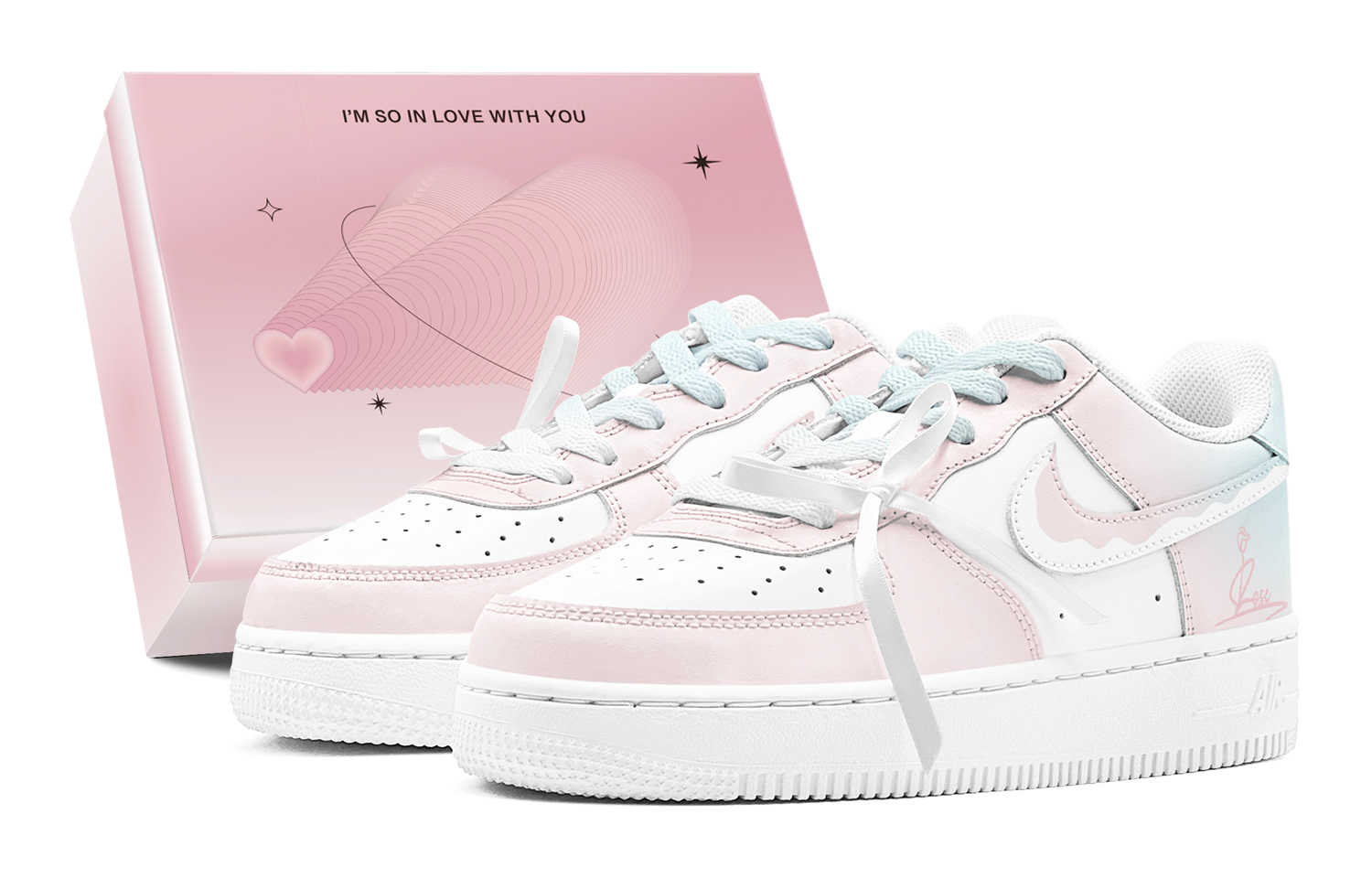 Nike Air Force 1 Low Top Skateboard Shoes Women's Pink Blue