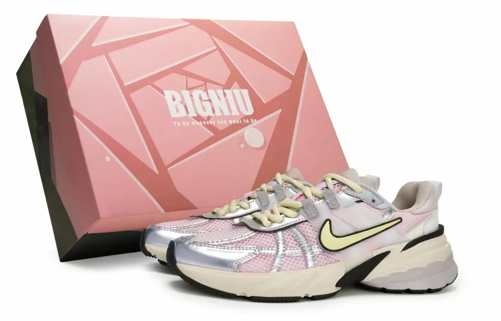 Nike V2K Run Anti Slip Wear Resistant Low Top Casual Running Shoes Women's Silver Pink Yellow
