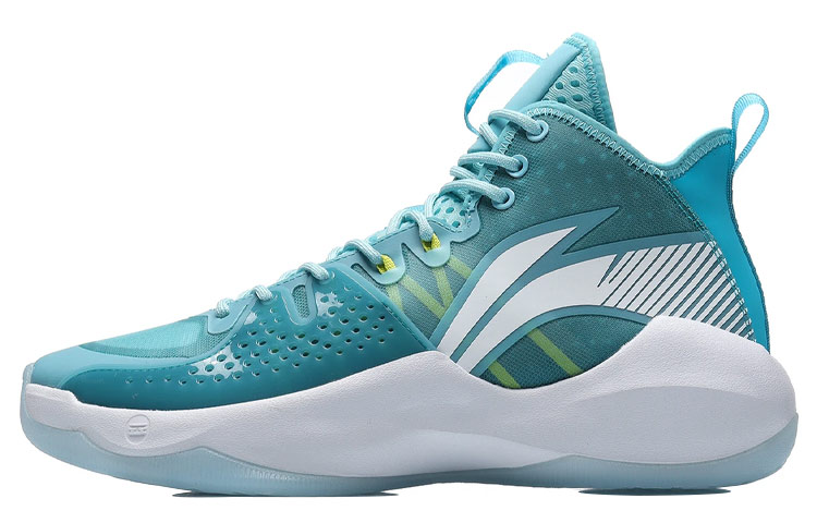 LiNing Combat Hi Sonic Cushioning Anti-Slip And Wear-Resistant Mid-Top Performance Basketball Shoes Blue White