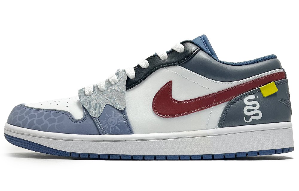 Jordan Air Jordan 1 Cushioned Slip Resistant Abrasion Resistant Low Top Vintage Basketball Shoes Men's Blue Red