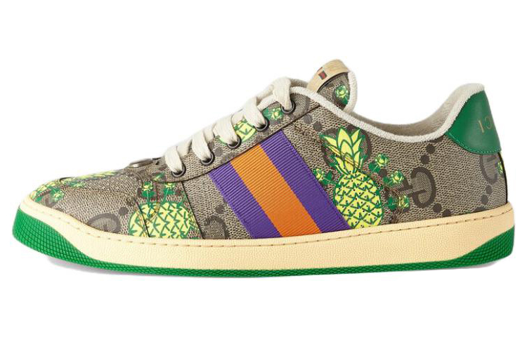 GUCCI GG Tropical Pineapple Collection Low top Stylish Skateboarding Shoes Men's Brown