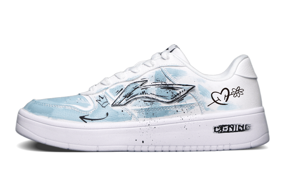 LiNing Pontoon Boats Slip-Resistant Breathable Height Increasing Low-Top Skateboard Shoes Men's White Blue