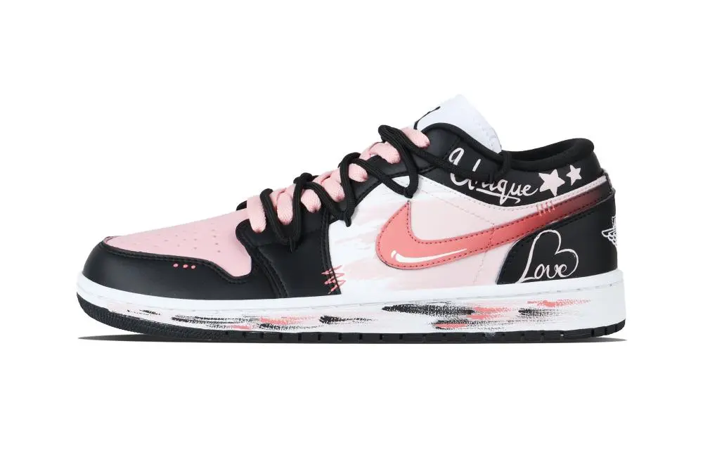Jordan Air Jordan 1 Unique Love Trail Low top Skateboard Shoes Unisex Pink Black