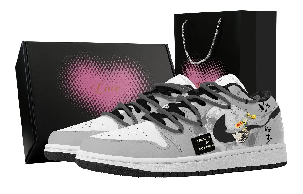 Jordan Air Jordan 1 Cloud Clear, Heart Box Abrasion Resistant Low top Vintage Basketball Shoes Unisex Gray