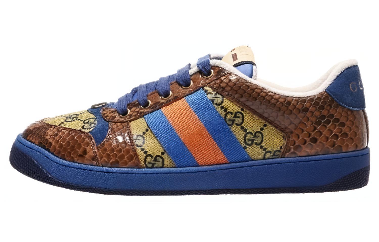 GUCCI Screener Stylish Skateboarding Shoes Men's Blue Yellow