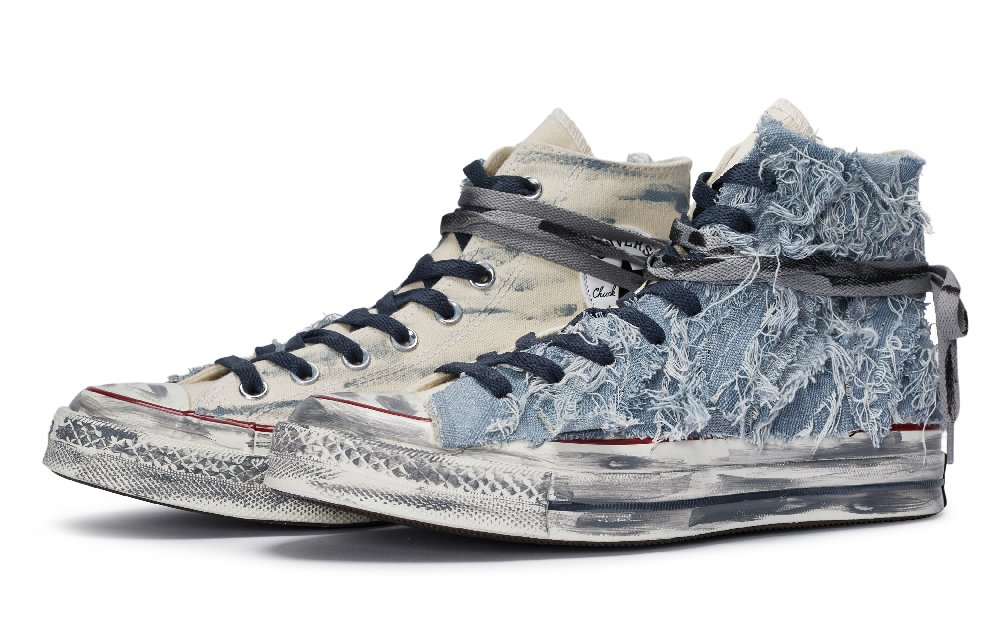 Converse 1970s 811 Manufacture Reverse Denim High-Top Canvas Shoes Unisex Blue Beige White