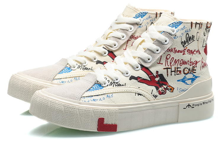 LiNing CF Hello Earth High Top Skateboard Shoes Men's White Red