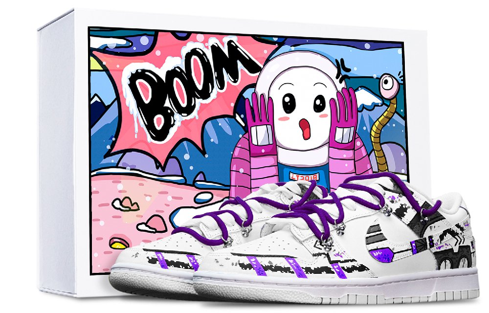 Nike Dunk Low Low-Top Skateboard Shoes GS Black White Purple