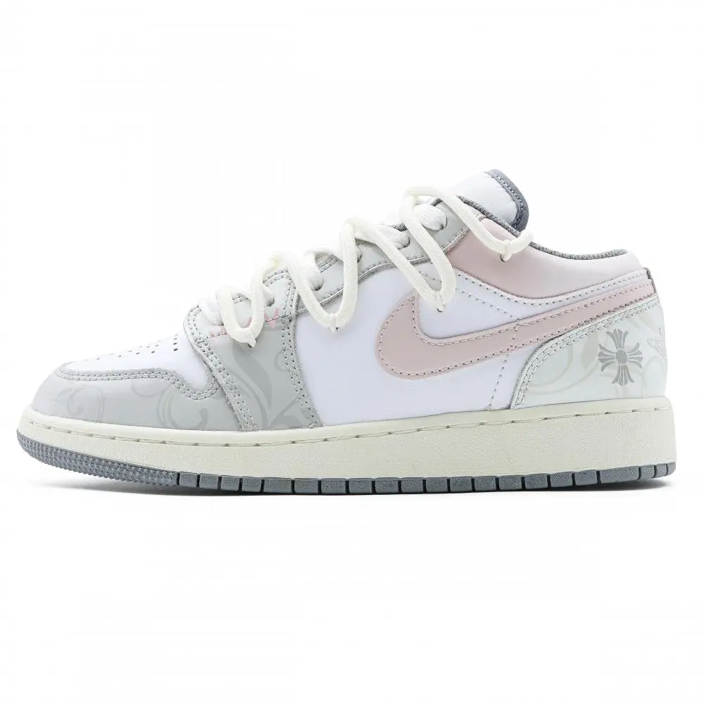 Jordan Air Jordan 1 Cushioning Anti-Slip And Wear-Resistant Low-Top Vintage Basketball Shoes GS Gray Pink