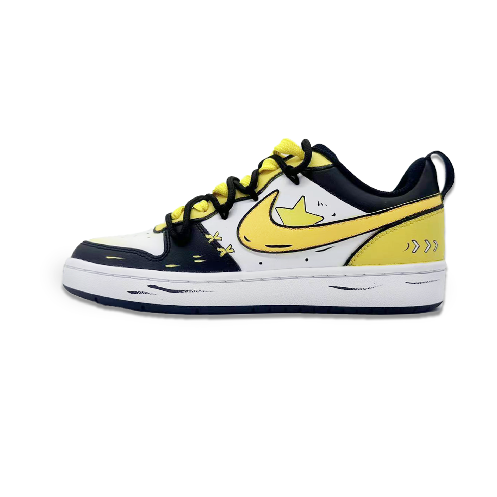 Nike Court Borough Slip-Resistant Lightweight Impact Resistance Low-Top Skateboard Shoes GS Black White Yellow