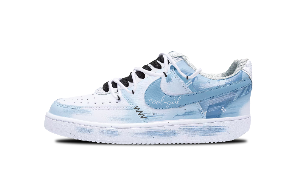 Nike Court Vision 1 Chuchen Anti-Slip Wear-Resistant Low-Top Skateboard Shoes Men's White Blue