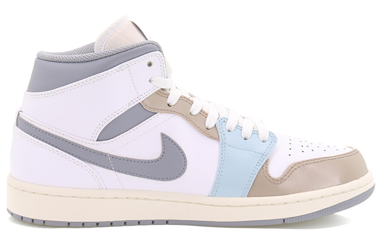 Jordan Air Jordan 1 Mid Abrasion-Resistant High-Top Vintage Basketball Shoes Men's White Gray купить в интернет-магазине Yoocart с быстрой доставкой по России.