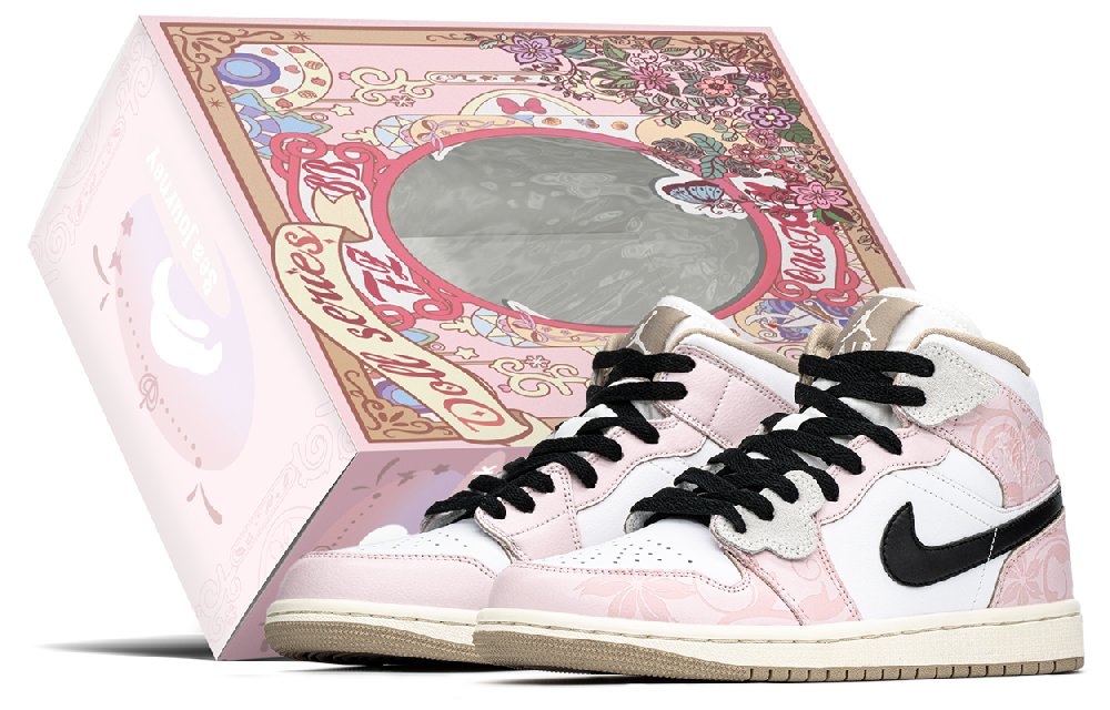 Jordan Air Jordan 1 Mid Top Vintage Basketball Shoes Women's Pink Black
