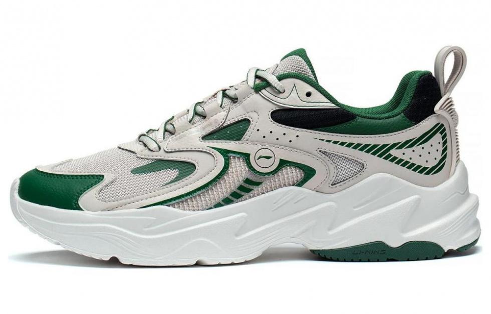 LiNing Meteor Cushioning Anti-Slip And Wear-Resistant Low-Top Running Shoes Oat Gray Spruce Green