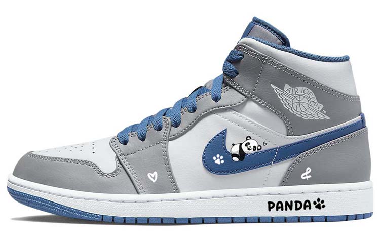 Jordan Air Jordan 1 Anti-Slip Wear-Resistant Mid-Top Vintage Basketball Shoes GS Gray White Blue