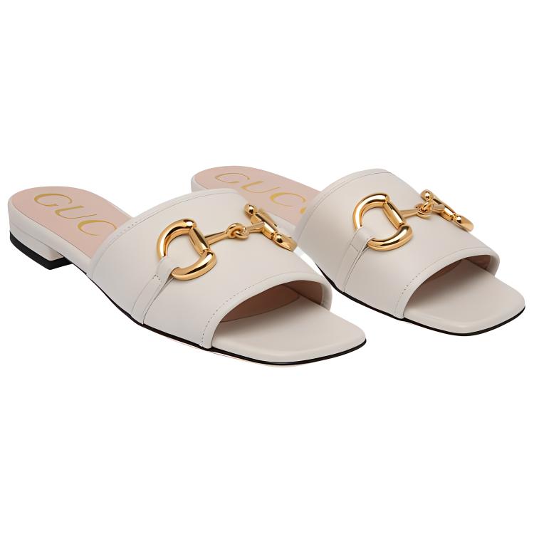 GUCCI Horsebit Slide Slippers Women's Beige
