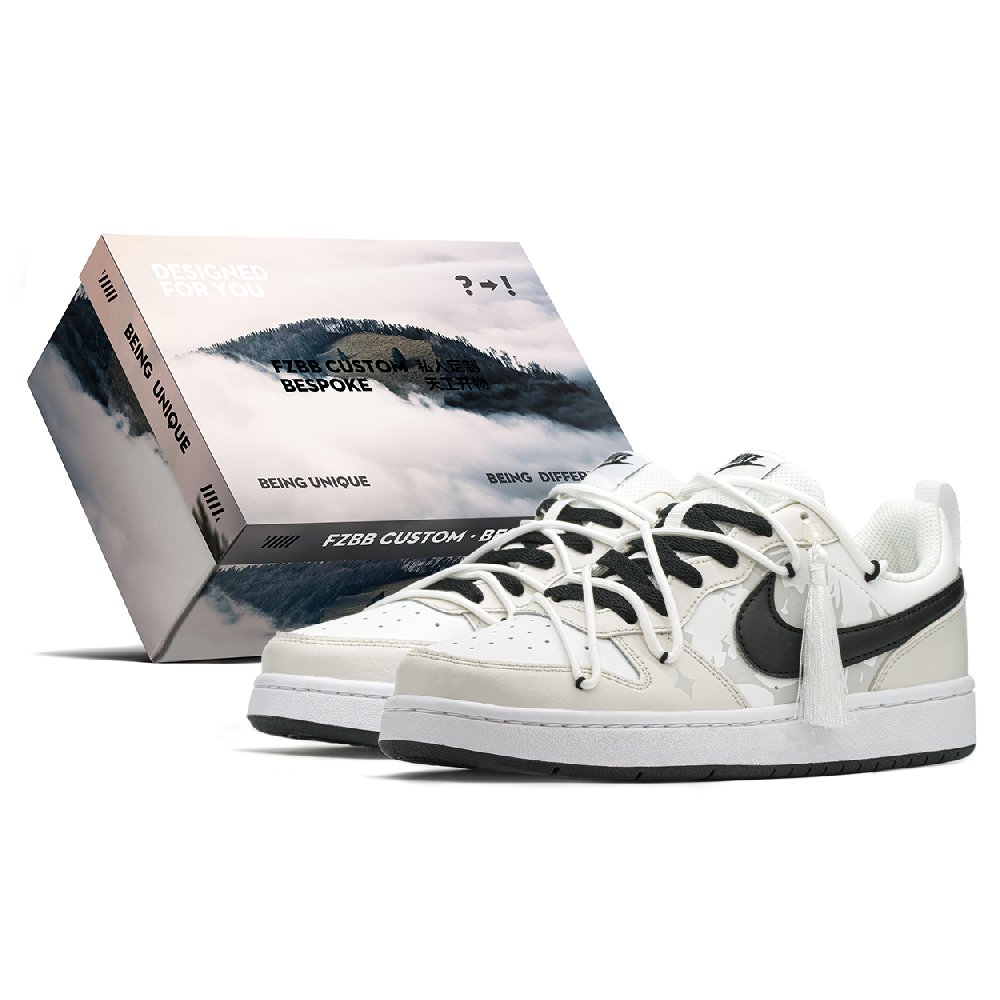 Nike Court Borough Anti Slip Wear Resistant Low Top Skateboard Shoes GS Black White