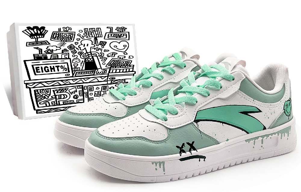 Anta Slip-Resistant Cushioning Low-Top Skateboard Shoes Men White Cyan
