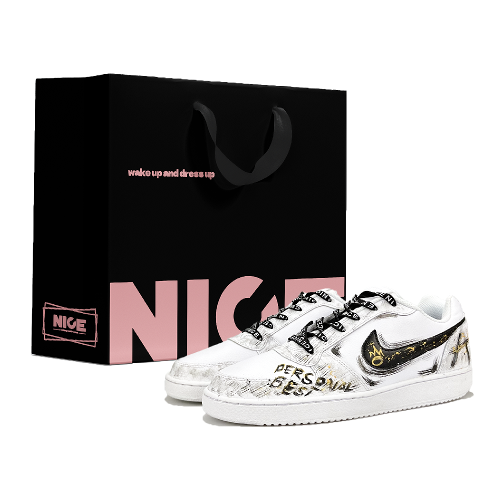 Nike EBERNON Slip Resistant Low Top Skateboard Shoes Men's Black White
