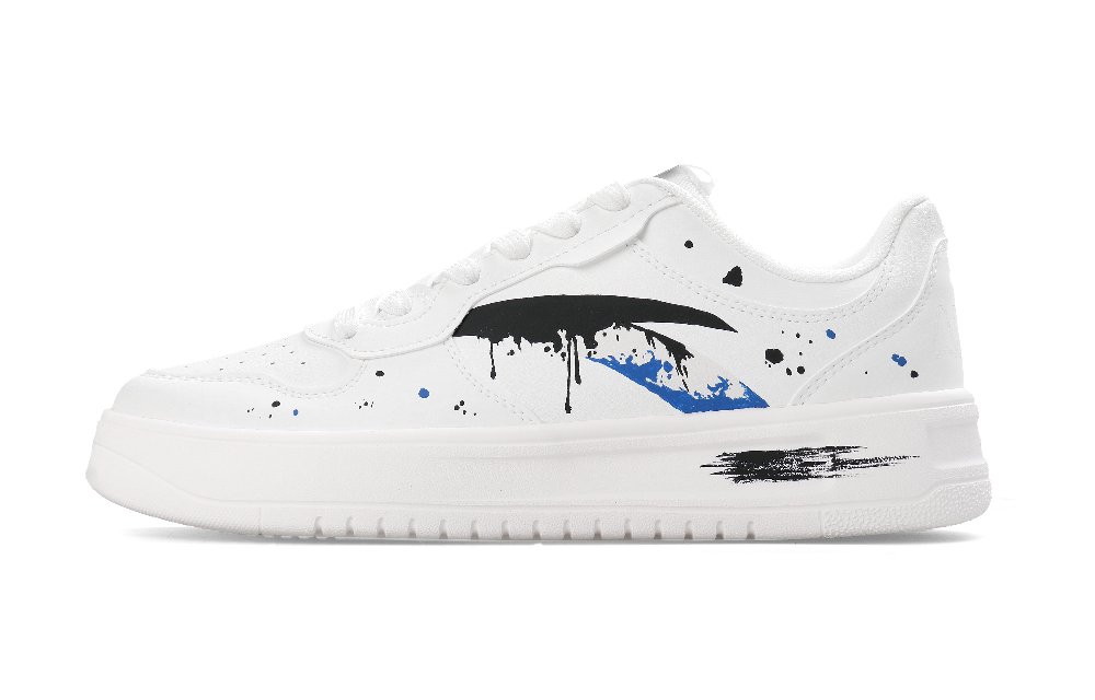 Anta Relaxed Slip Resistant Cushioning Height Increasing Low Top Skateboard Shoes Men's White Black Blue