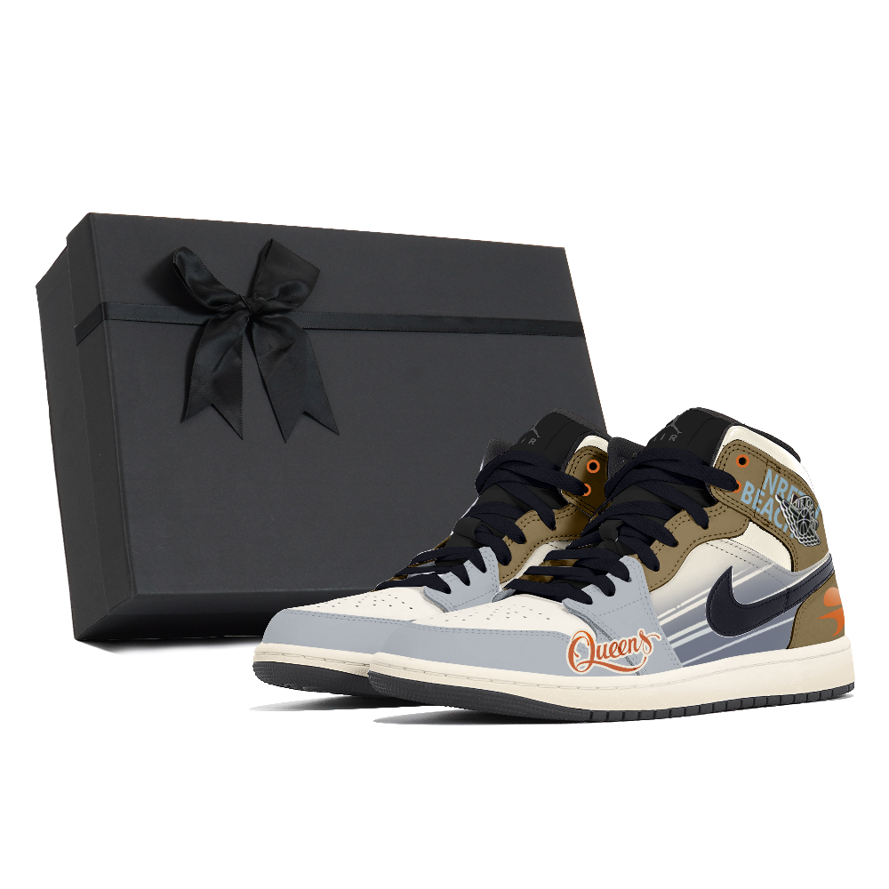 Jordan Air Jordan 1 Abrasion Resistant Mid Top Vintage Basketball Shoes Unisex Brown Blue