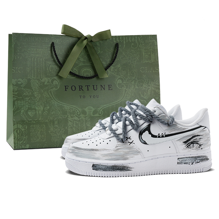 Nike Air Force 1 Low Top Skateboard Shoes Unisex White Gray