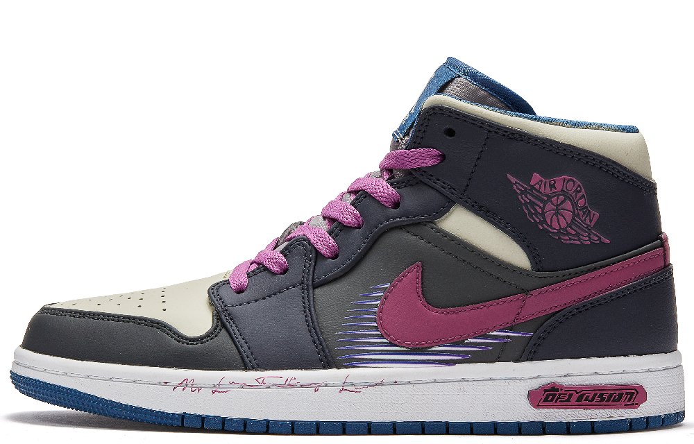 Jordan Air Jordan 1 Da Vinci Custom Phantom Cushioned Slip Resistant Mid Top Vintage Basketball Shoes Women's Plum