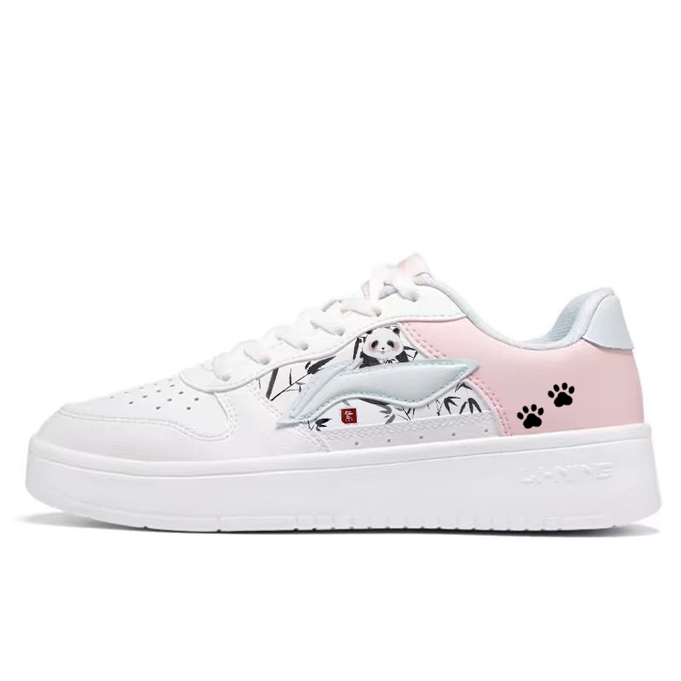 LiNing Pontoon Boats Anti-Slip Wear-Resistant Low-Top Skateboard Shoes Women's White Pink