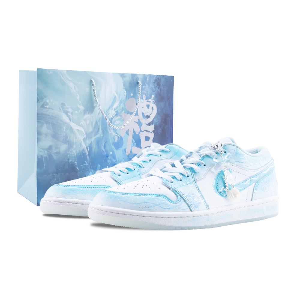 Jordan Air Jordan 1 Mermaid's Tear Abrasion Resistant Low Top Vintage Basketball Shoes Unisex White Blue