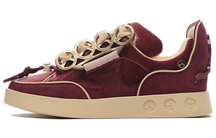 LI-NING 1990 Heavy Pupils Anti-Slip Wear-Resistant Low-Top Skateboard Shoes Women's Red