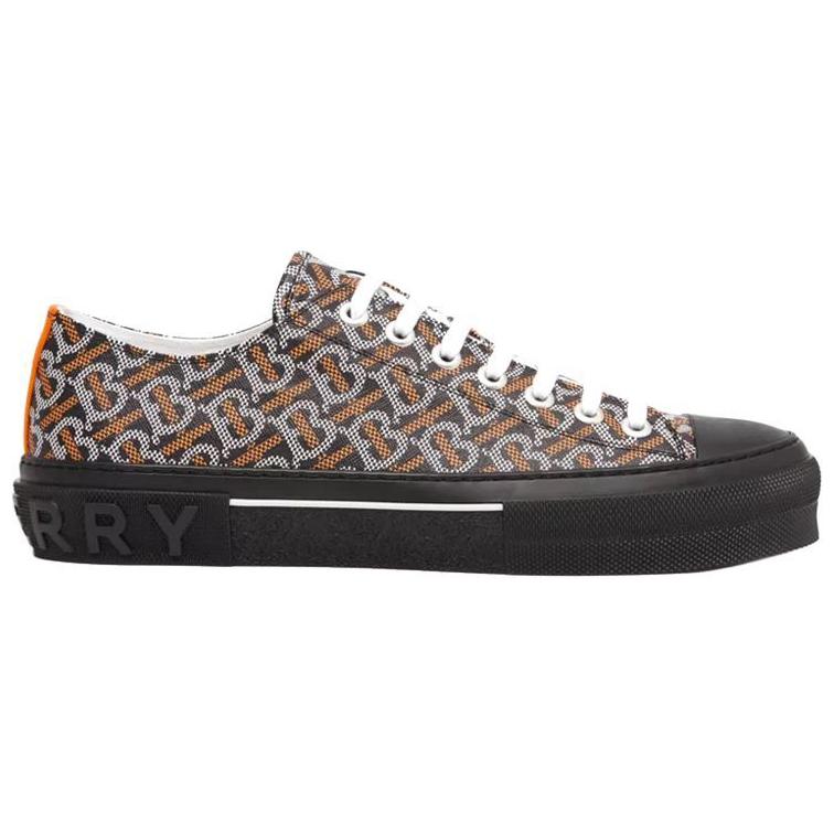 Burberry Monogram Pattern Low Top Black Orange Canvas