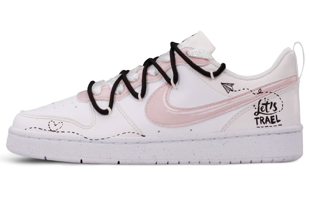 Nike Court Borough Low White Sneakers Anti Slip Wear Resistant Low Top Skateboard Shoes GS Beige Pink