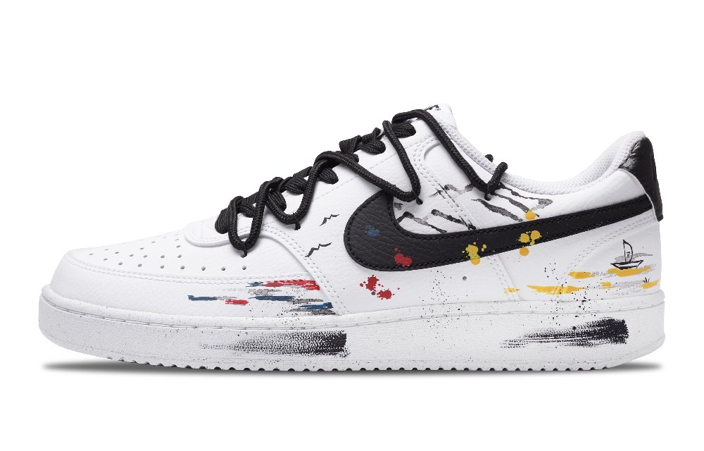 Nike Court Vision 1 Ink Wash Monet Slip-Resistant Low-Top Skateboard Shoes Men's Black White