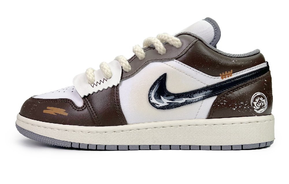 Jordan Air Jordan 1 Linden Anti-Slip Wear-Resistant Low-Top Vintage Basketball Shoes GS White Brown