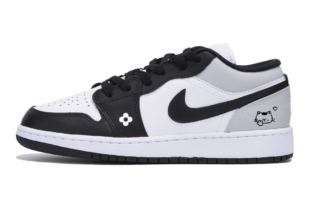 Jordan Air Jordan 1 Anti Slip Wear Resistant Low Top Vintage Basketball Shoes Men's White Black Gray