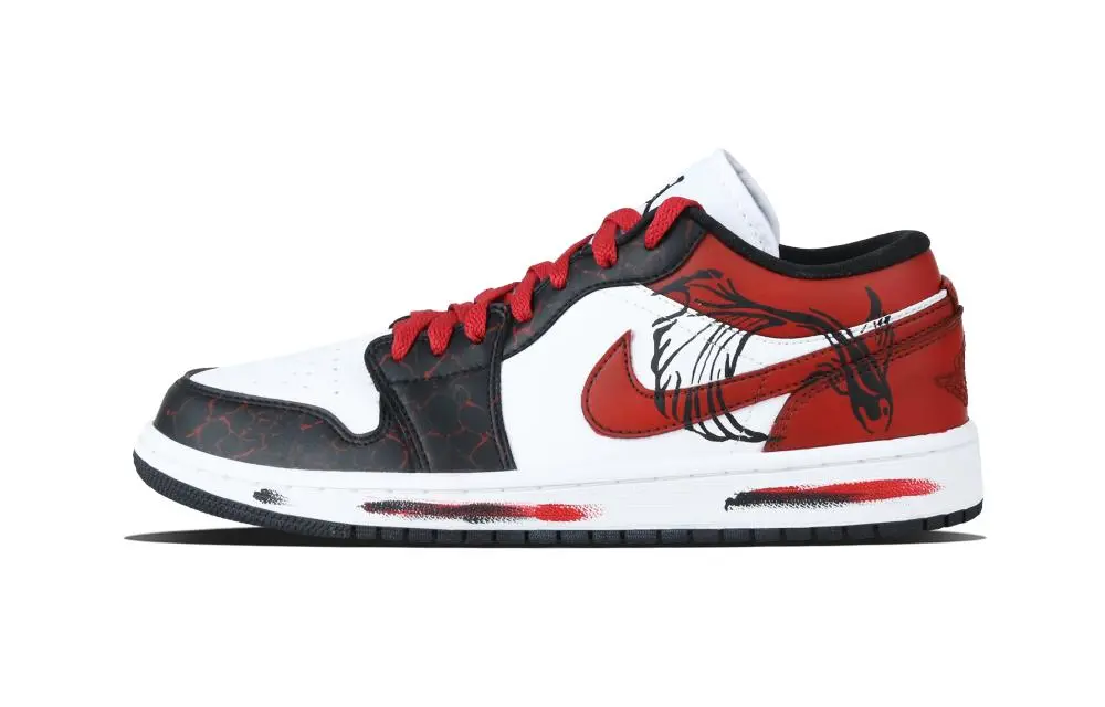 Jordan Air Jordan 1 Flame Feather Low top Vintage Basketball Shoes Unisex Red Black
