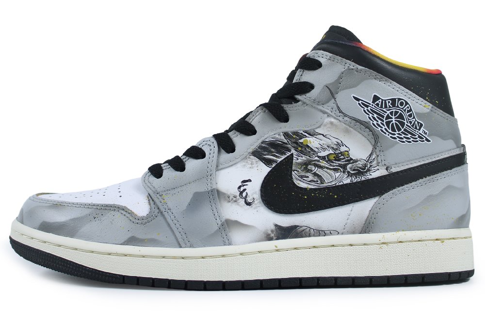 JORDAN Air JORDAN 1 Vintage Basketball Shoes Men Mid Top Black/White/Gray