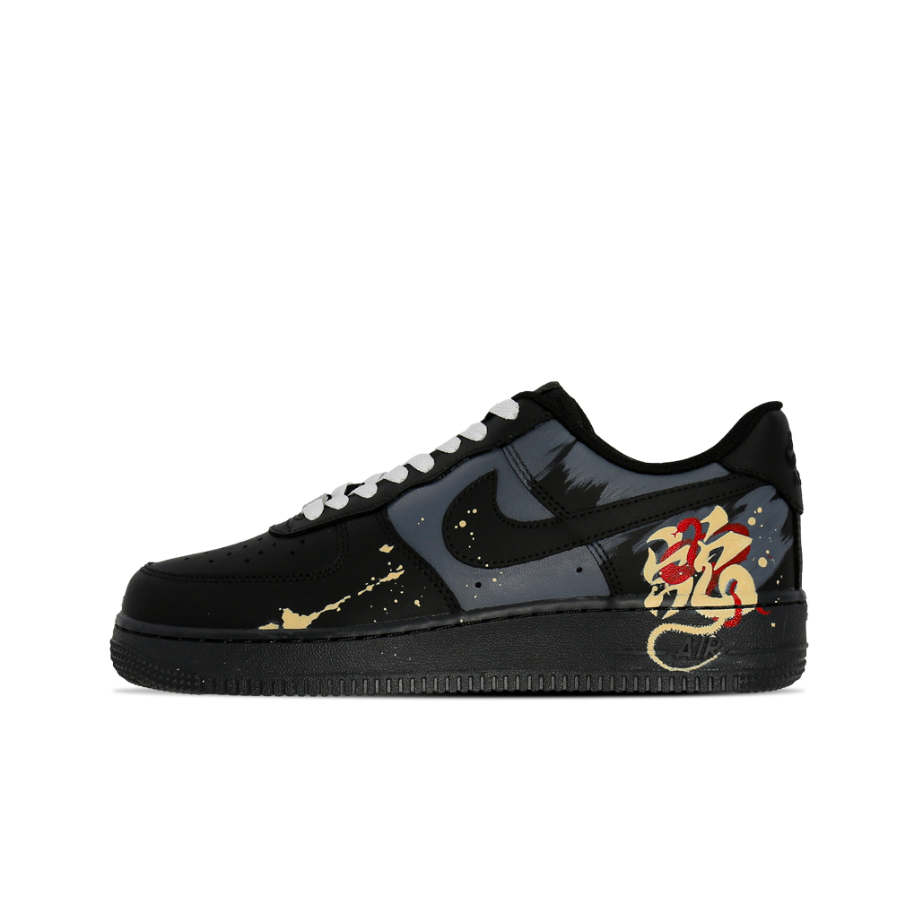 Nike Air Force 1 Abrasion Resistant Slip Resistant Low Top Skateboard Shoes Unisex Black Gold Red