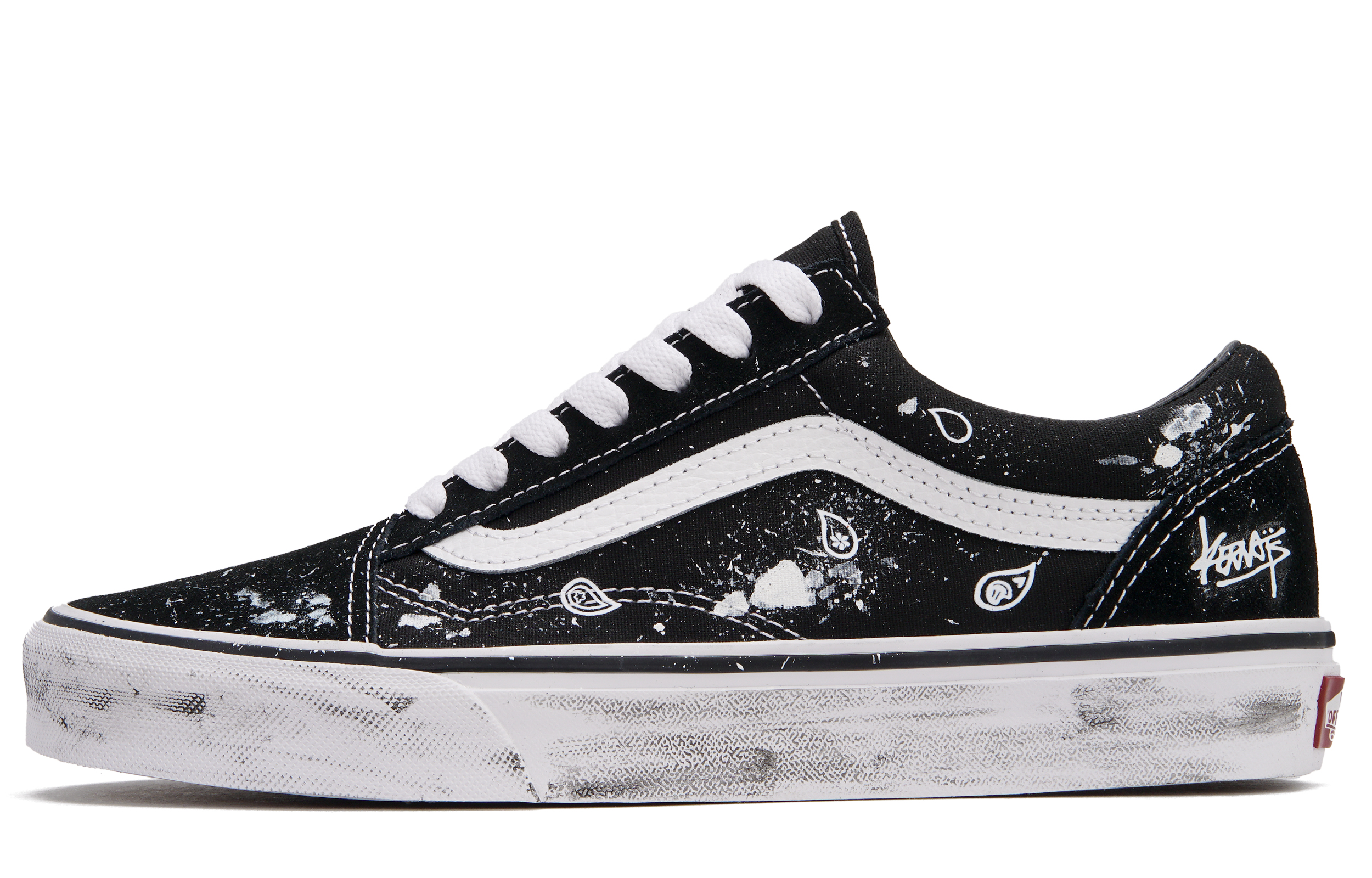 Vans Old Skool Distressed Paisley Low top Skateboard Shoes Unisex Black White