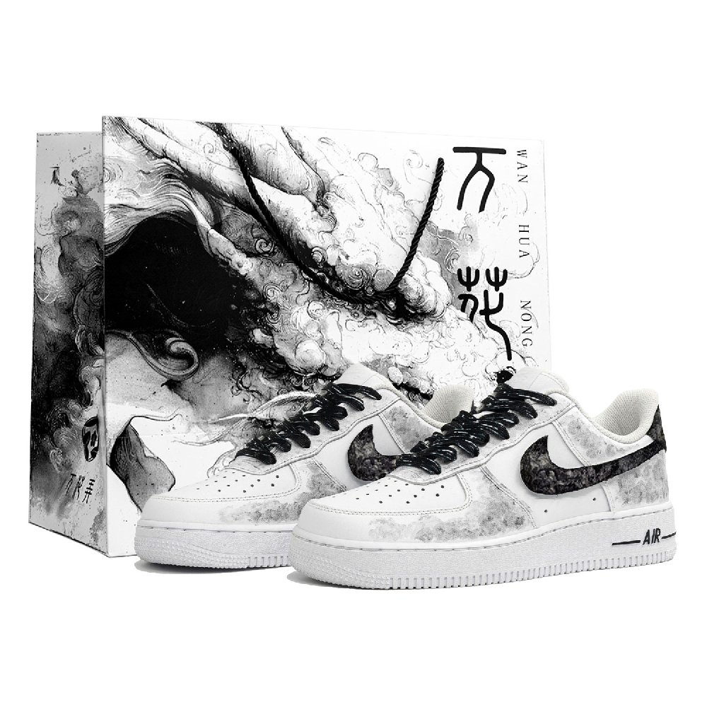 Nike Air Force 1 Skillful Brushstrokes Anti Slip Wear Resistant Low Top Skateboard Shoes Unisex White