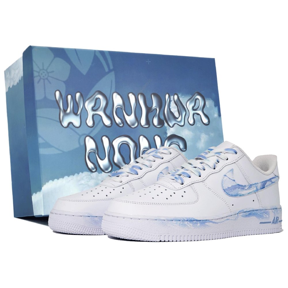 Nike Air Force 1 07 Multifloral Enchantment, Hazy Planet, Box Low Top Skateboard Shoes Unisex Blue White