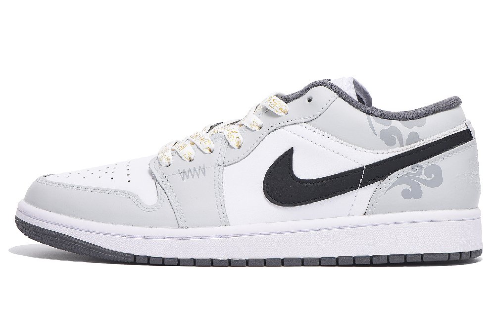 Jordan Air Jordan 1 Anti-Slip And Wear-Resistant Coverage Low-Top Vintage Basketball Shoes Unisex Light Gray