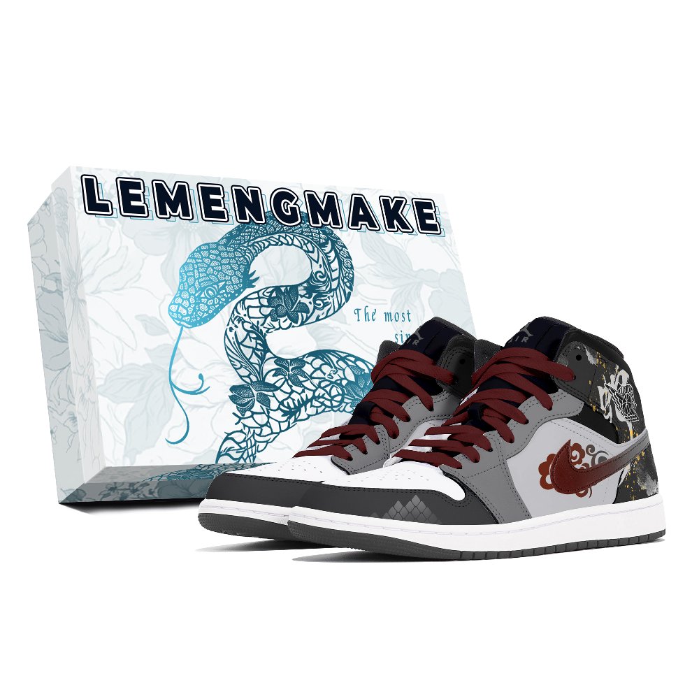 Jordan Jordan 1 Abrasion-Resistant Mid-Top Vintage Basketball Shoes Unisex Black Red