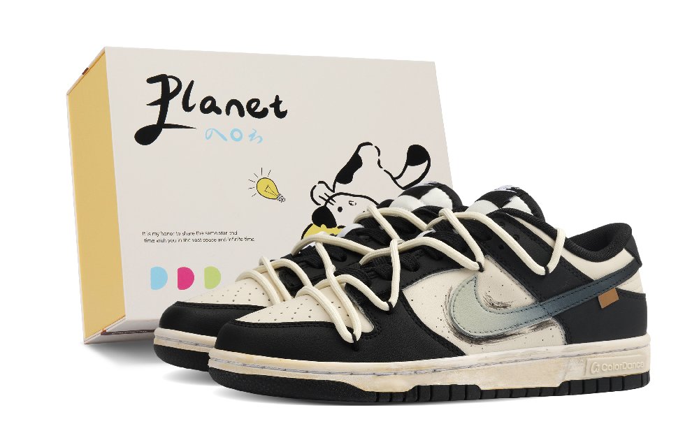 Nike Dunk Anti-Slip And Wear-Resistant Lightweight Low-Top Skateboard Shoes Unisex Black Beige White